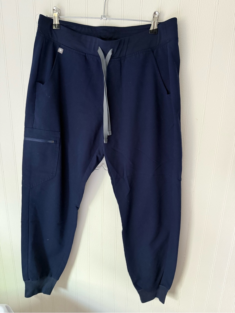 Figs Navy Women's Scrub Pants with Gray Drawstring Side zipper pocket